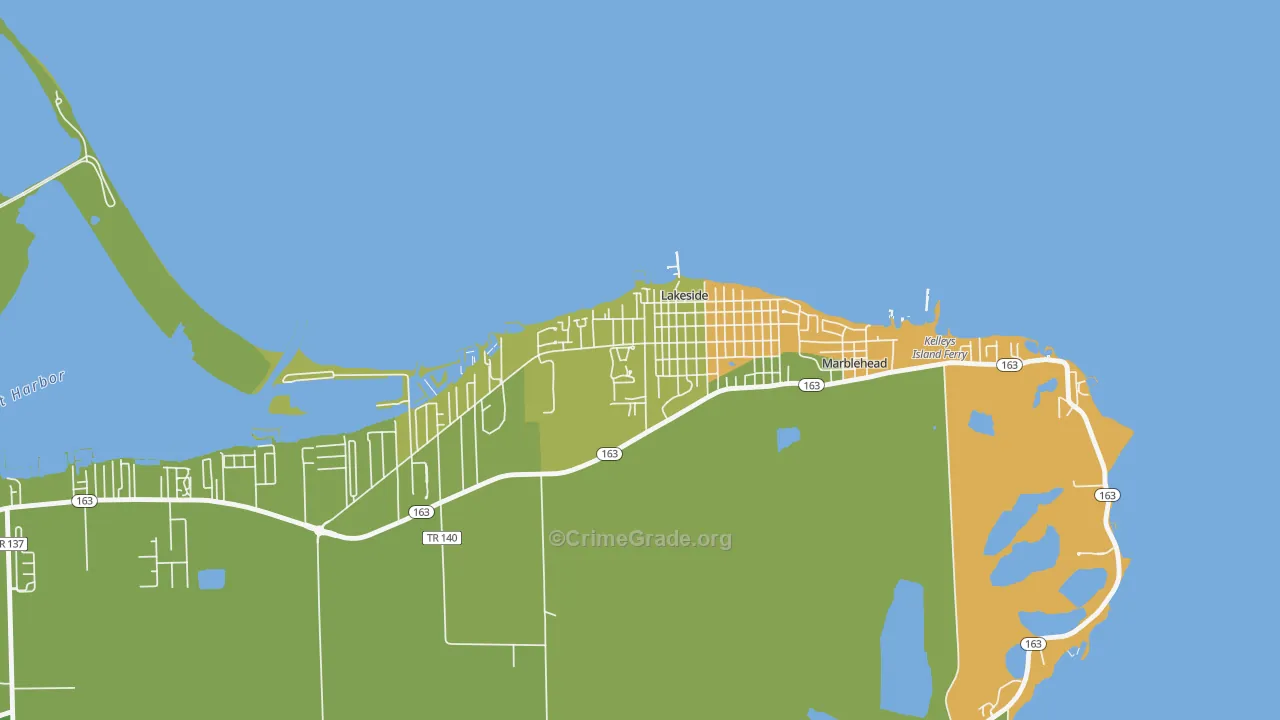 Lakeside, OH Map of Vehicle Theft Rates