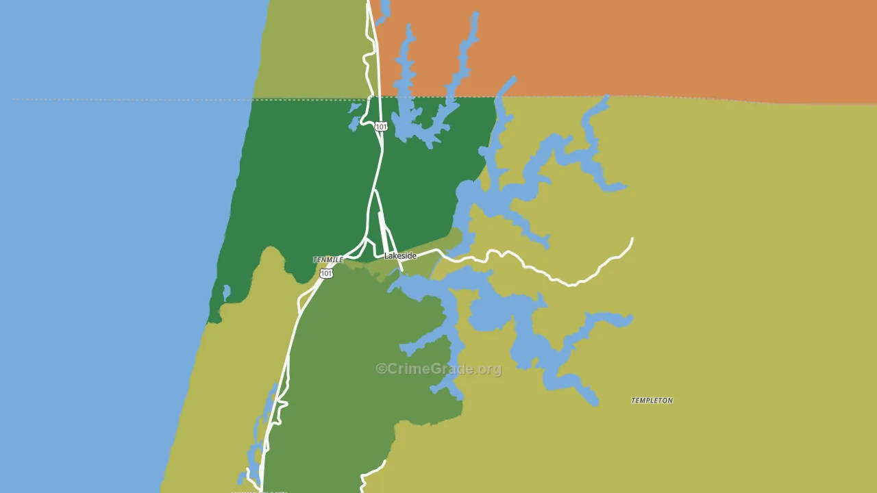 Lakeside, OR Map of Vehicle Theft Rates