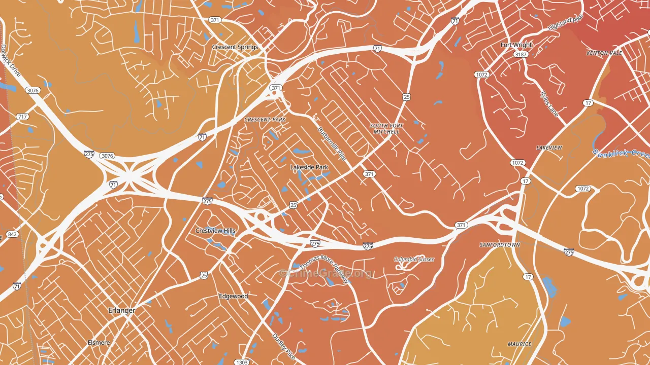 Lakeside Park, KY Map of Vehicle Theft Rates