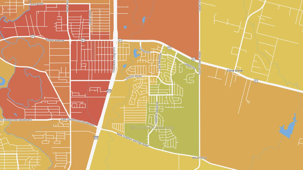 Lakeside, San Antonio, TX Map of Vehicle Theft Rates