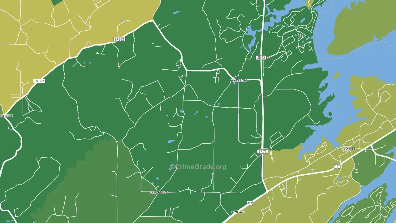 Lakeside, TN Map of Vehicle Theft Rates