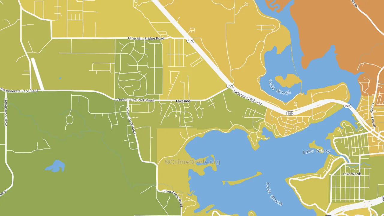 Lakeside, TX Map of Vehicle Theft Rates