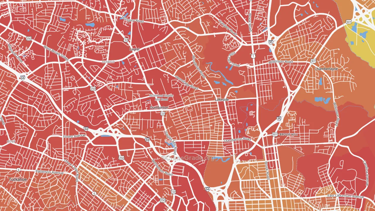 Lakeside, VA Map of Vehicle Theft Rates