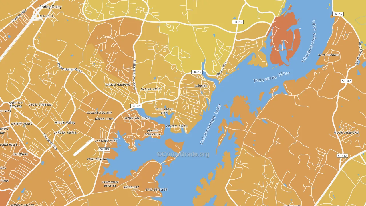 Lakesite, TN Map of Vehicle Theft Rates