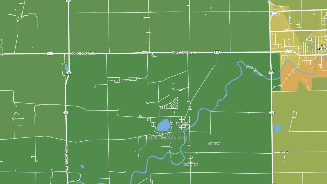 Laketon, IN Map of Vehicle Theft Rates