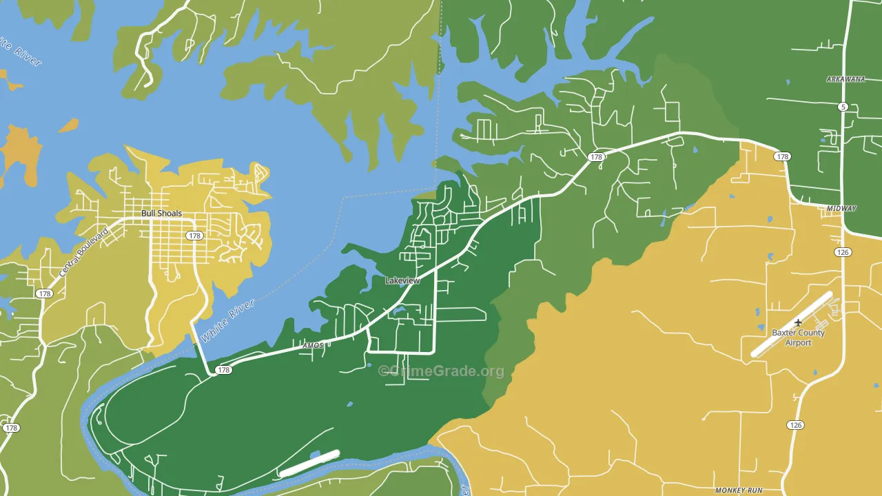 Lakeview, AR Map of Vehicle Theft Rates