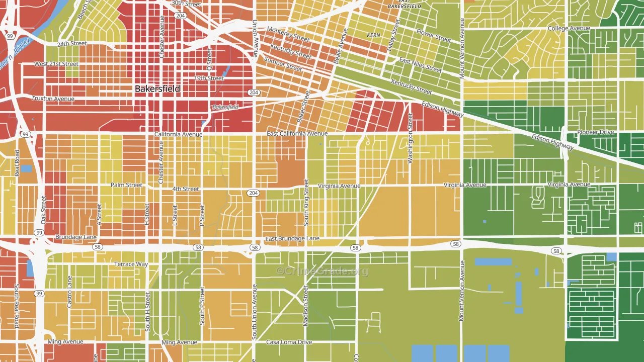 Lakeview-Bakersfield, Bakersfield, CA Map of Vehicle Theft Rates