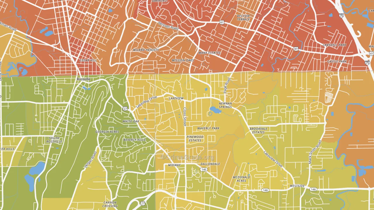 Lakeview, GA Map of Vehicle Theft Rates