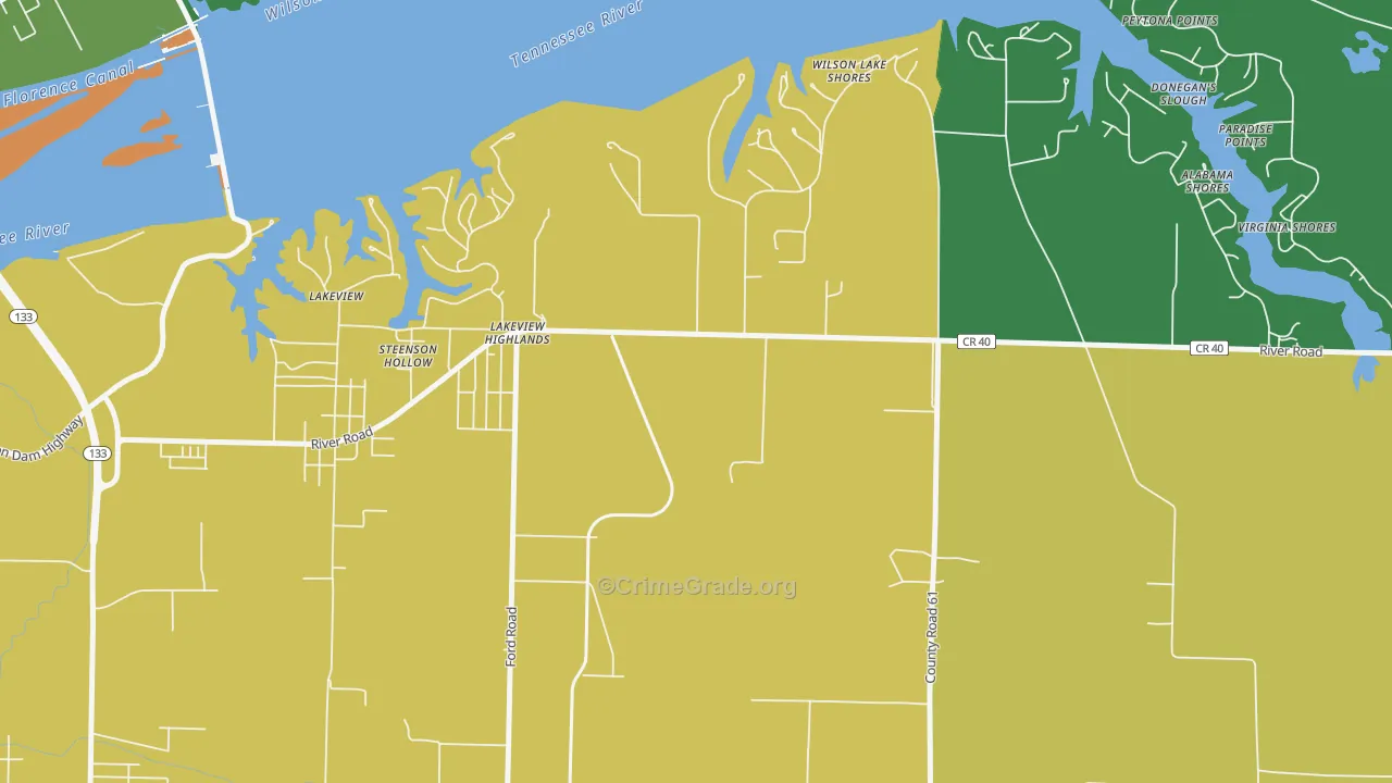 Lakeview Highlands, AL Map of Vehicle Theft Rates