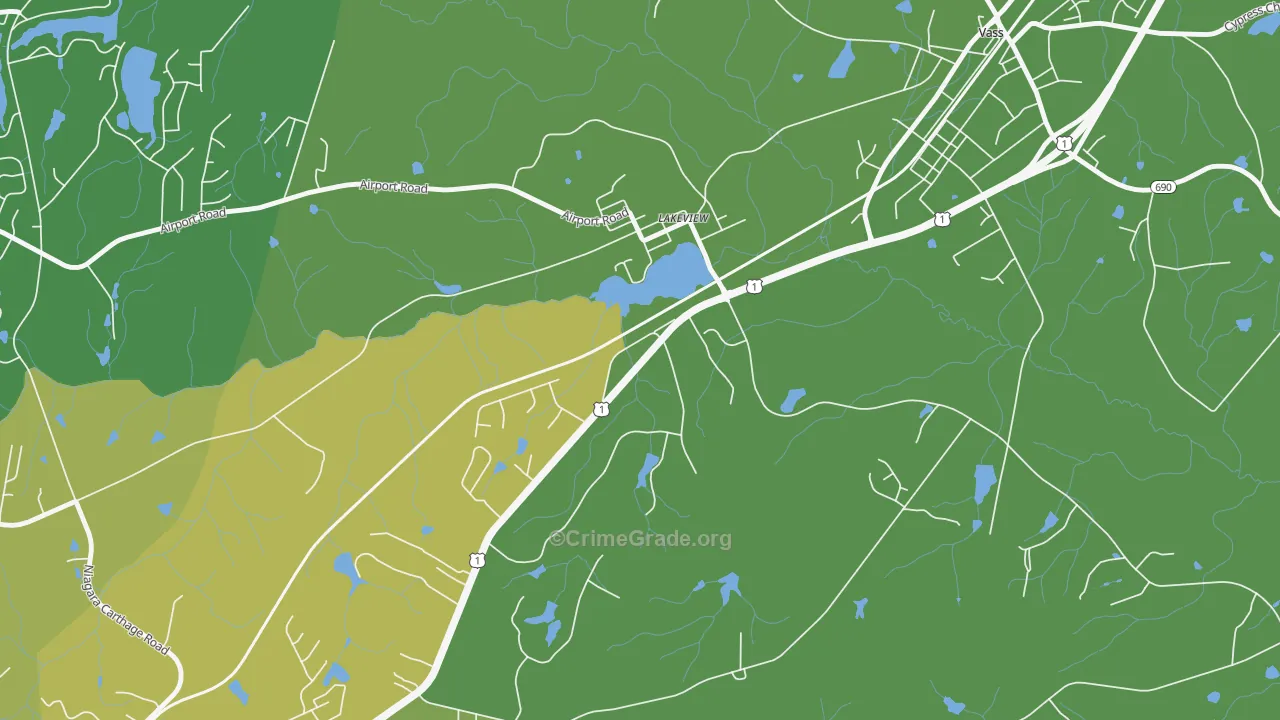Lakeview, NC Map of Vehicle Theft Rates