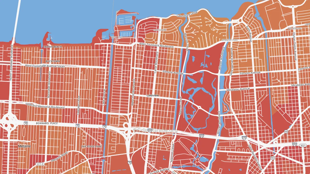Lakeview, New Orleans, LA Map of Vehicle Theft Rates