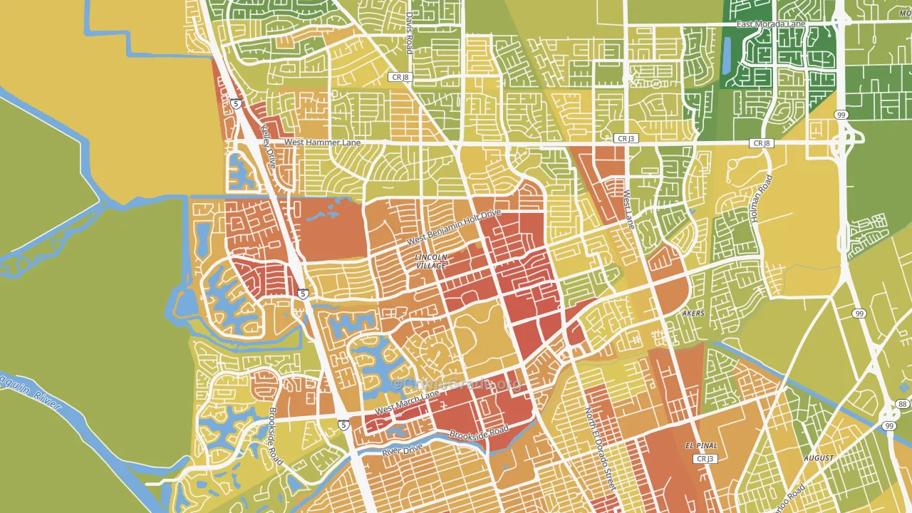 Lakeview, Stockton, CA Map of Vehicle Theft Rates