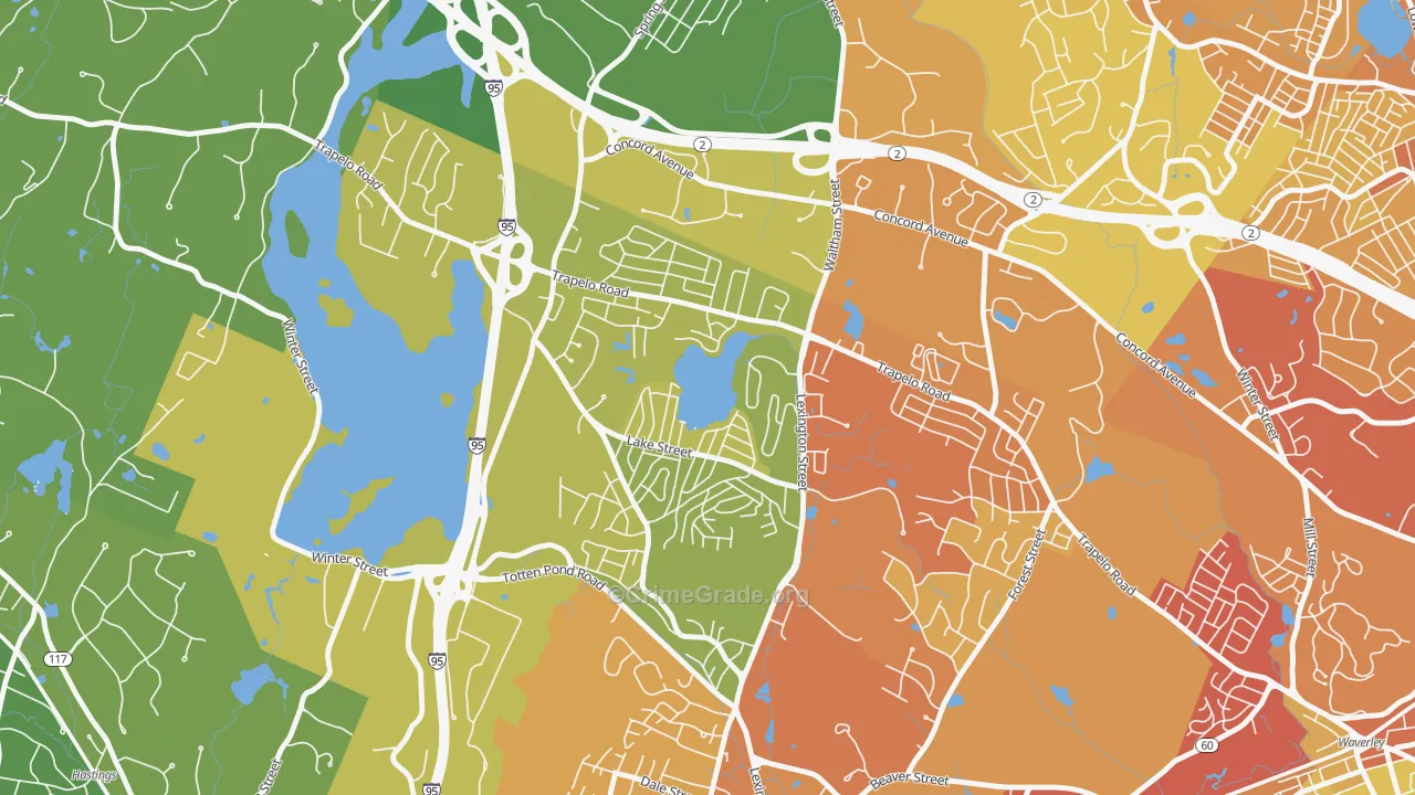 Lakeview, Waltham, MA Map of Vehicle Theft Rates