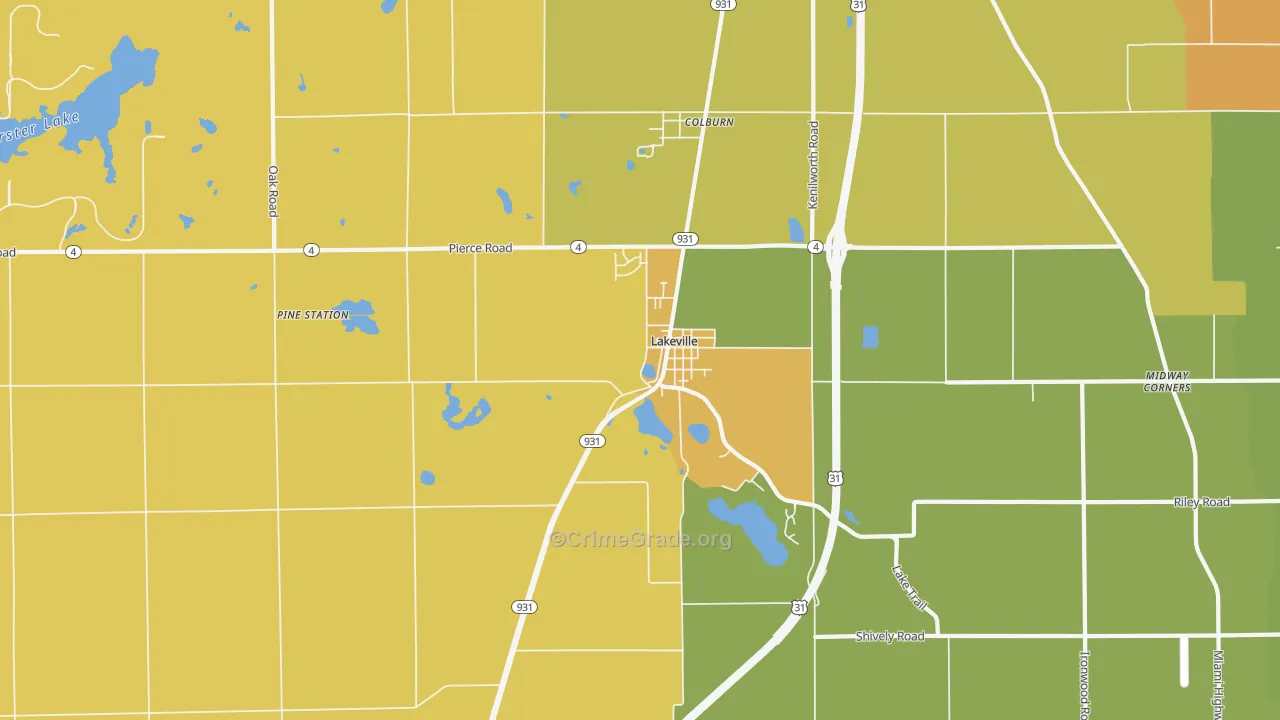 Lakeville, IN Map of Vehicle Theft Rates