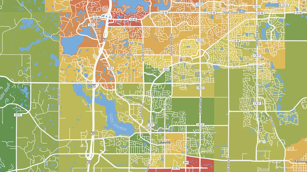 Lakeville, MN Map of Vehicle Theft Rates