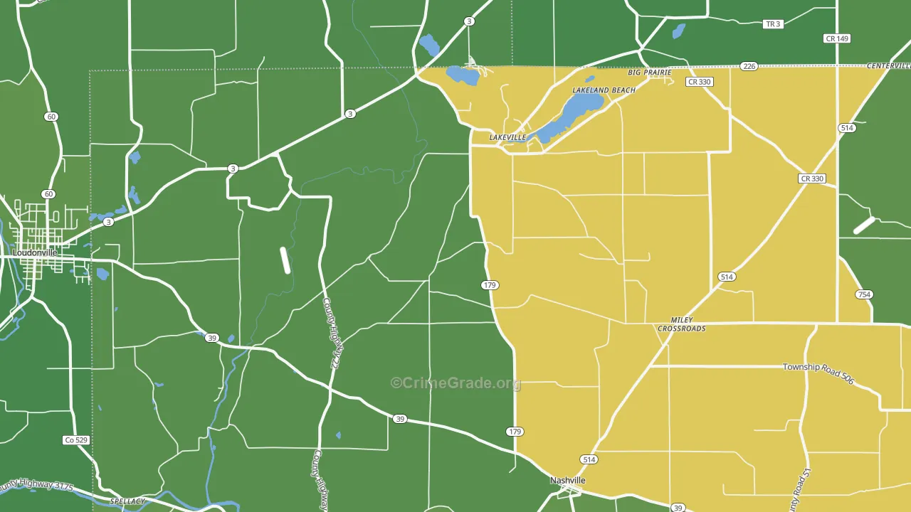Lakeville, OH Map of Vehicle Theft Rates