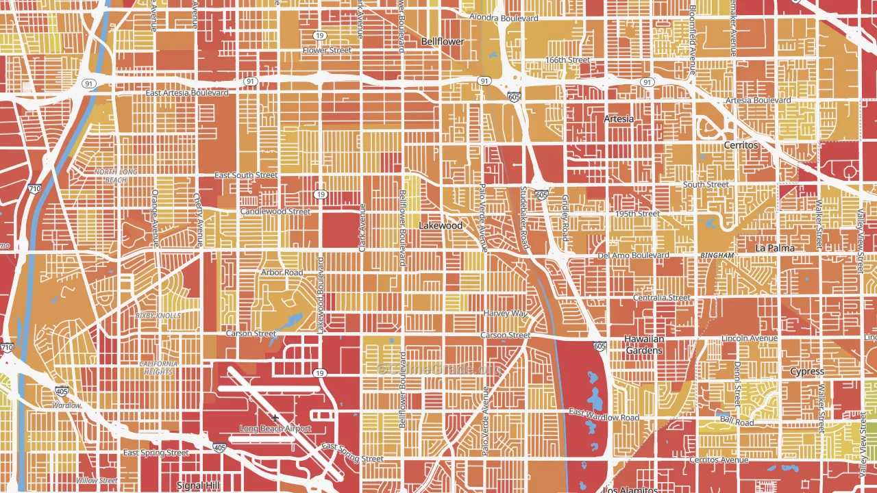 Lakewood, CA Map of Vehicle Theft Rates