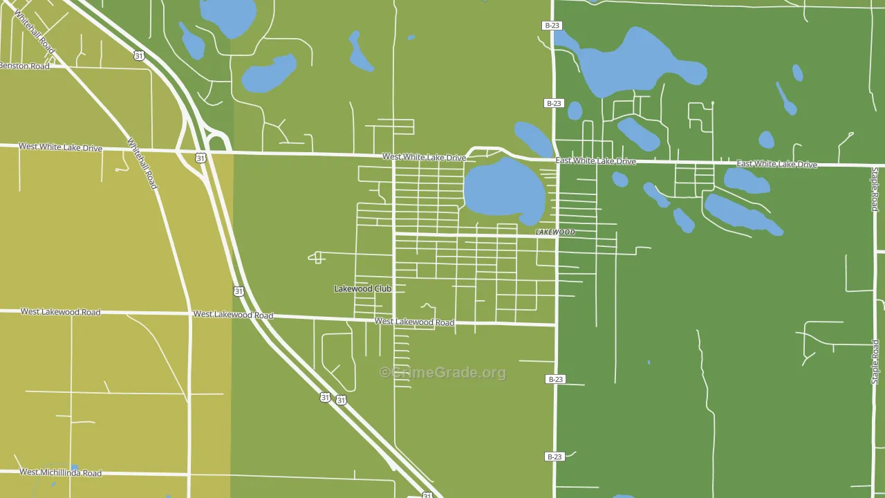 Lakewood Club, MI Map of Vehicle Theft Rates