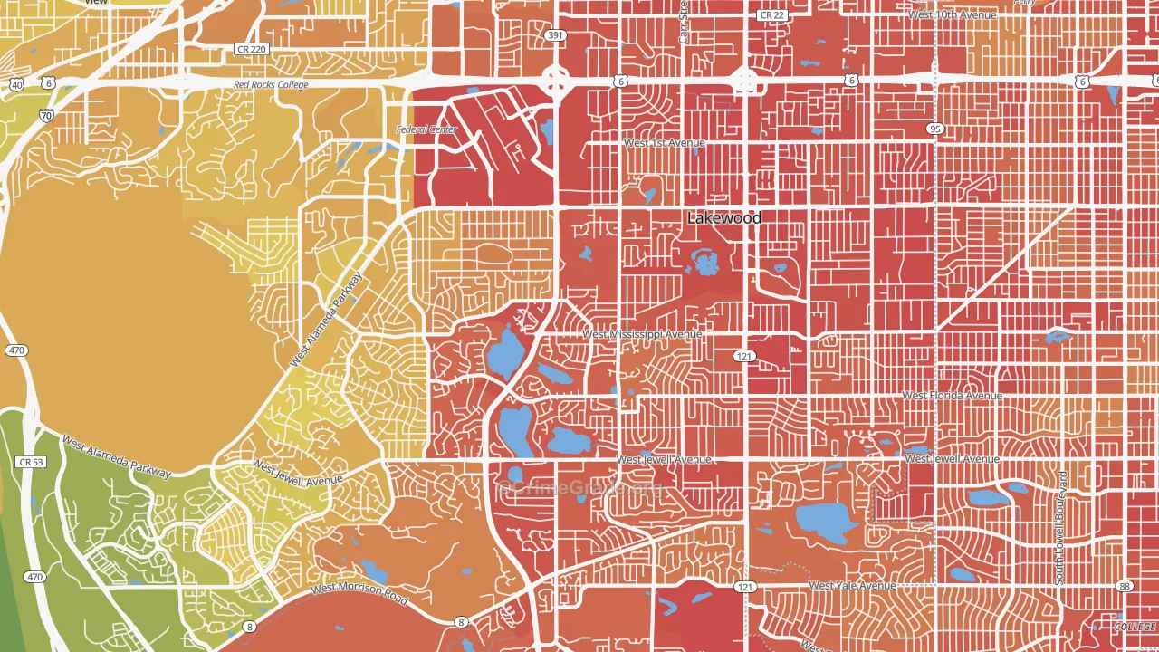 Lakewood, CO Map of Vehicle Theft Rates