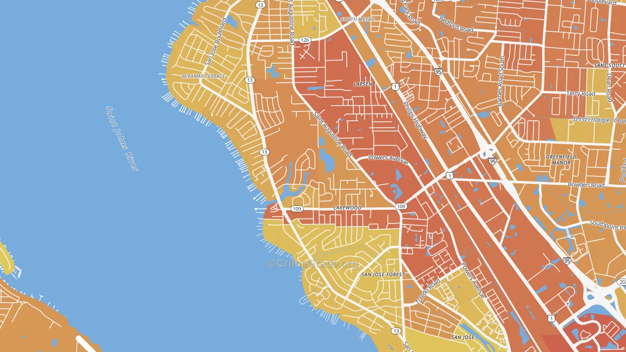 Lakewood, Jacksonville, FL Map of Vehicle Theft Rates