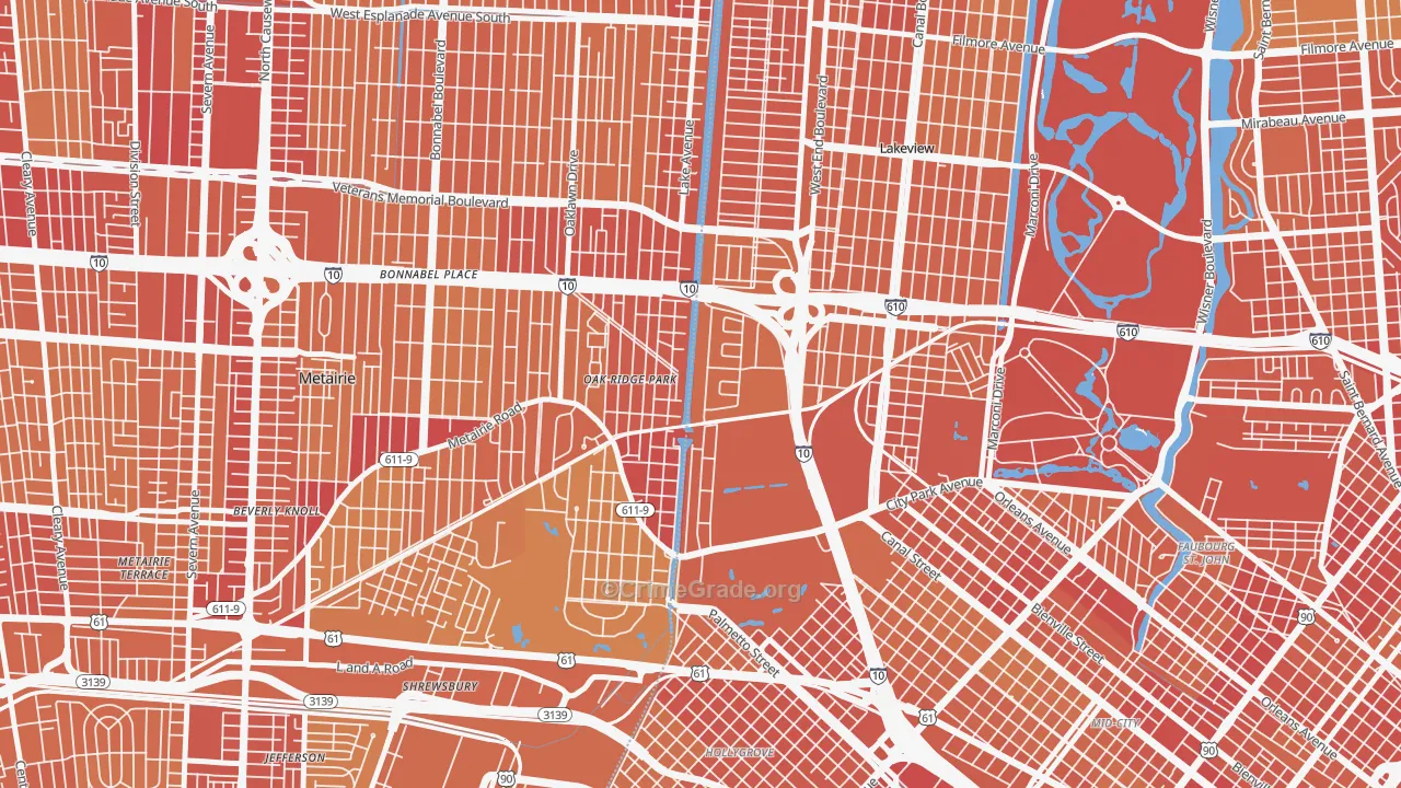 Lakewood, New Orleans, LA Map of Vehicle Theft Rates