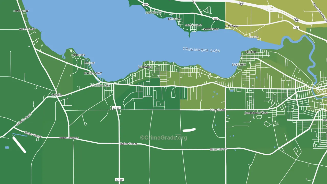 Lakewood, NY Map of Vehicle Theft Rates
