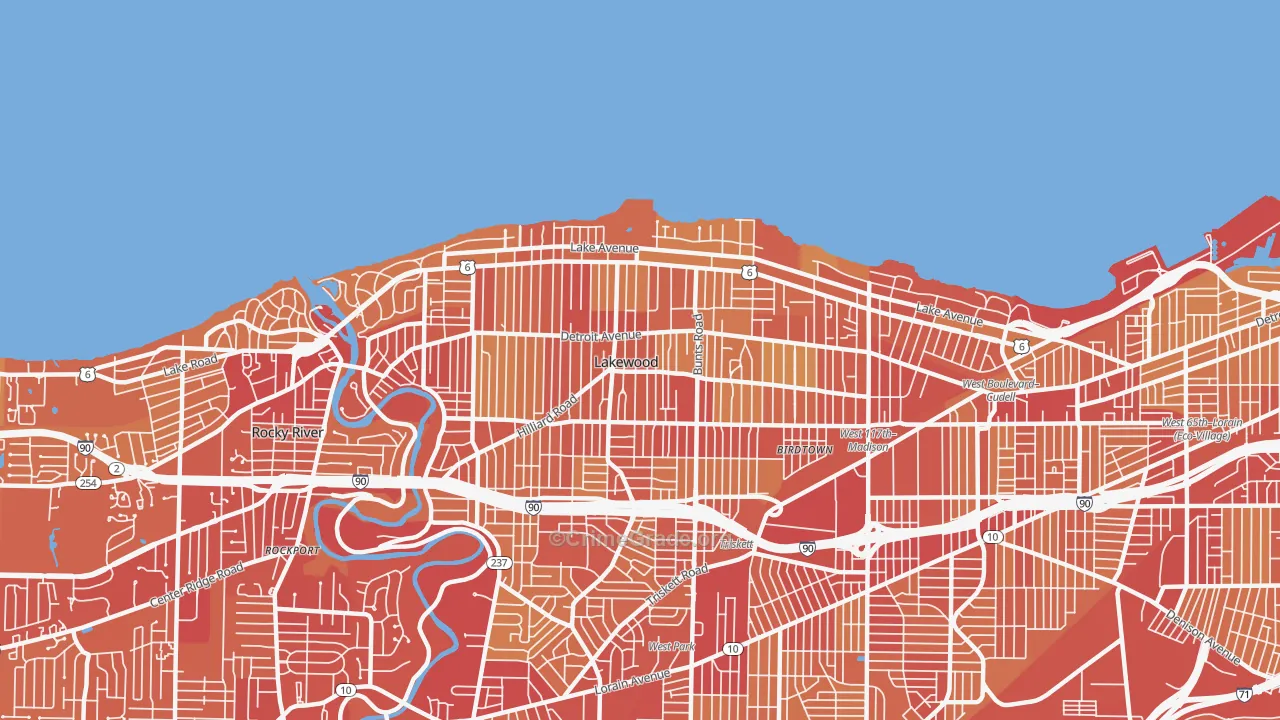 Lakewood, OH Map of Vehicle Theft Rates