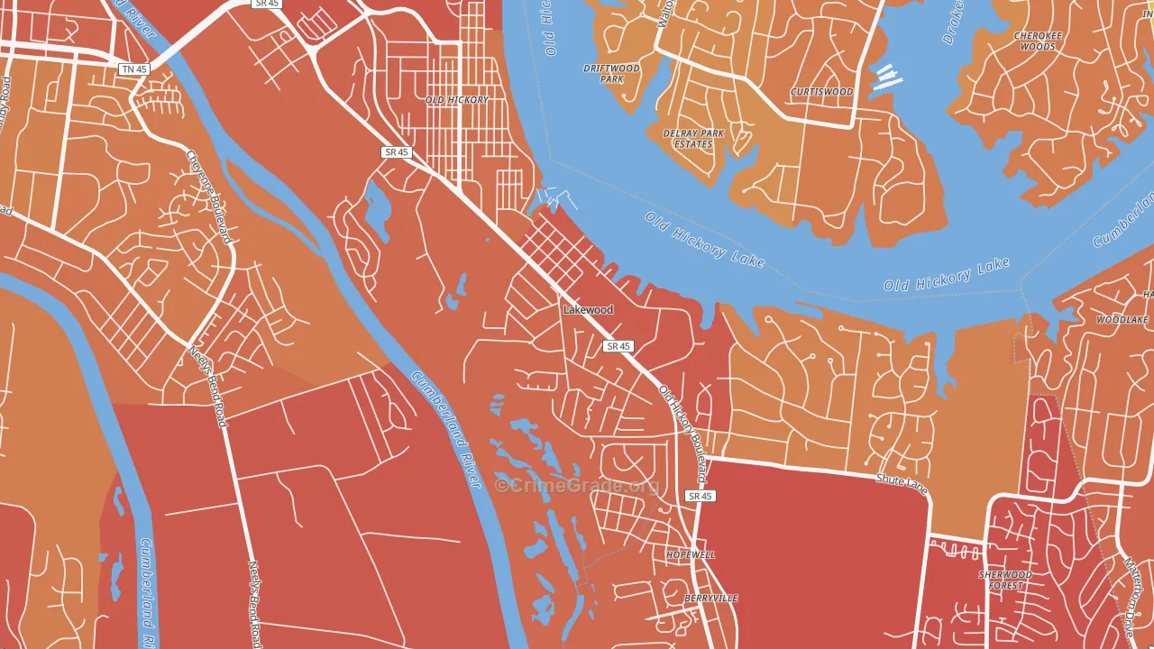 Lakewood, TN Map of Vehicle Theft Rates