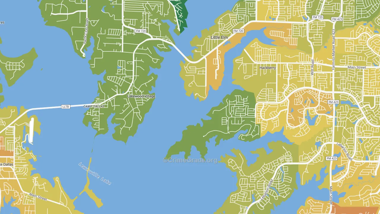 Lakewood Village, TX Map of Vehicle Theft Rates