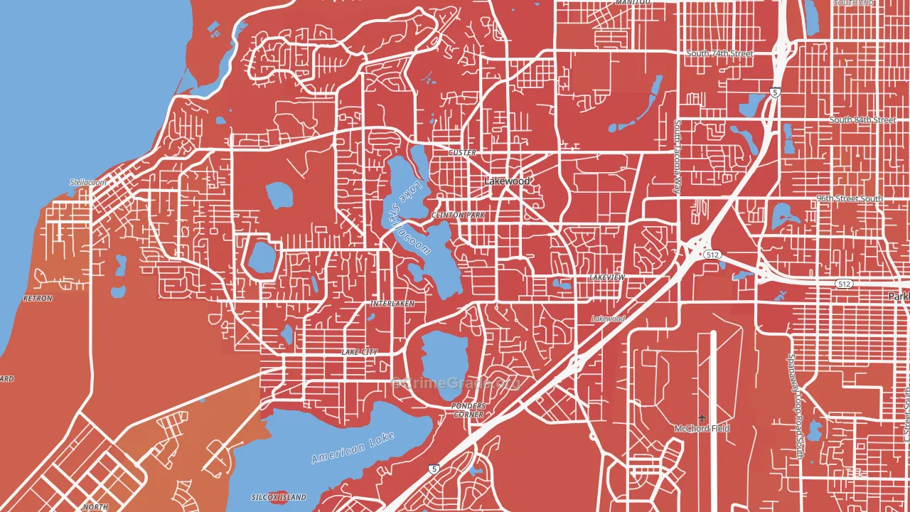 Lakewood, WA Map of Vehicle Theft Rates