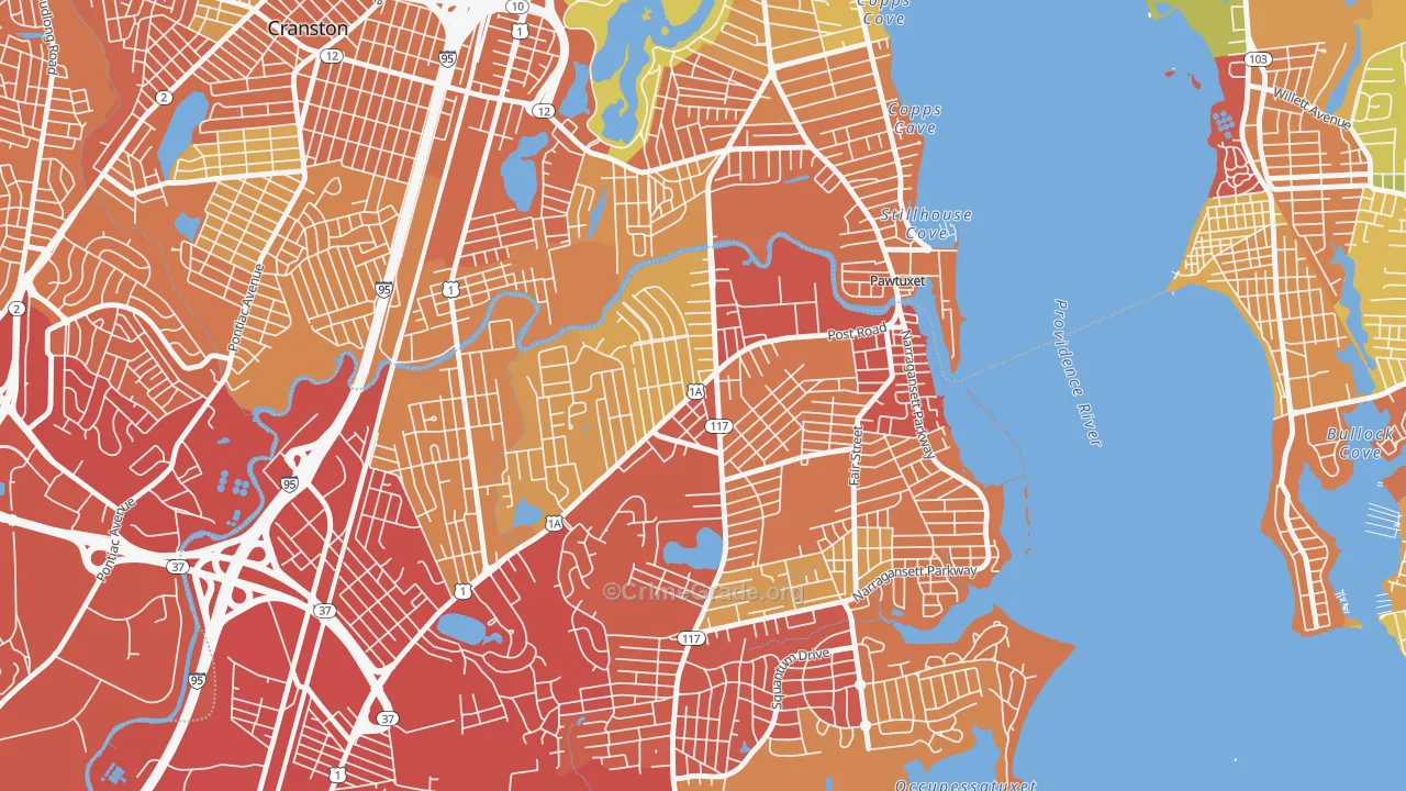 Lakewood, Warwick, RI Map of Vehicle Theft Rates