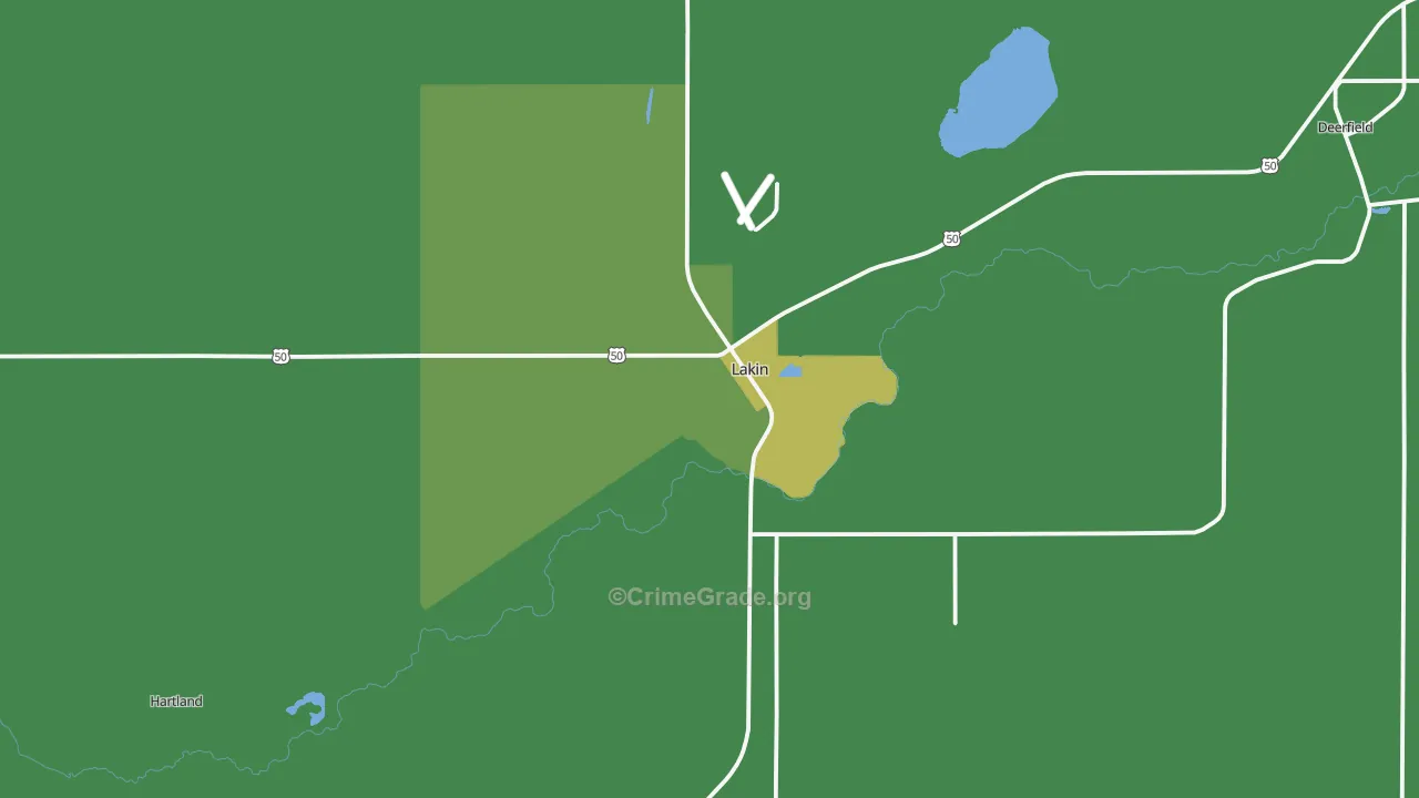 Lakin, KS Map of Vehicle Theft Rates