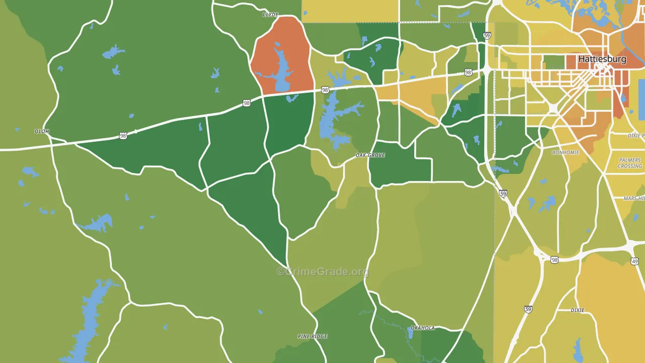 Lamar County, MS Map of Vehicle Theft Rates