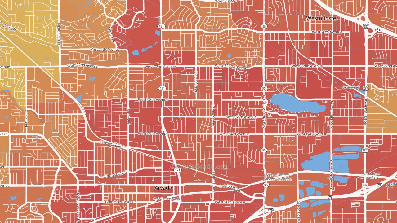 Lamar Heights Area, Arvada, CO Map of Vehicle Theft Rates