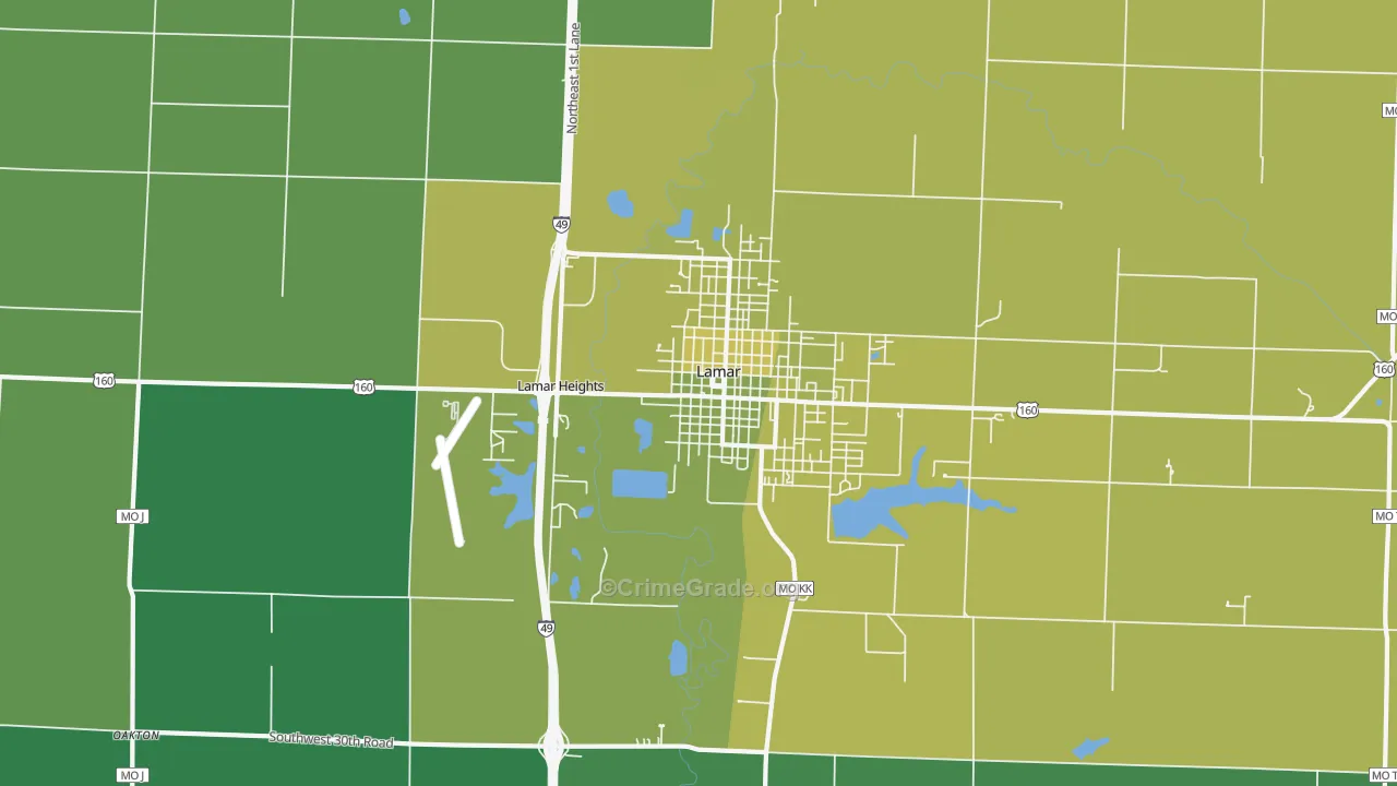 Lamar Heights, MO Map of Vehicle Theft Rates