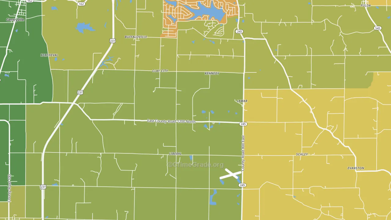 Lamar, IN Map of Vehicle Theft Rates