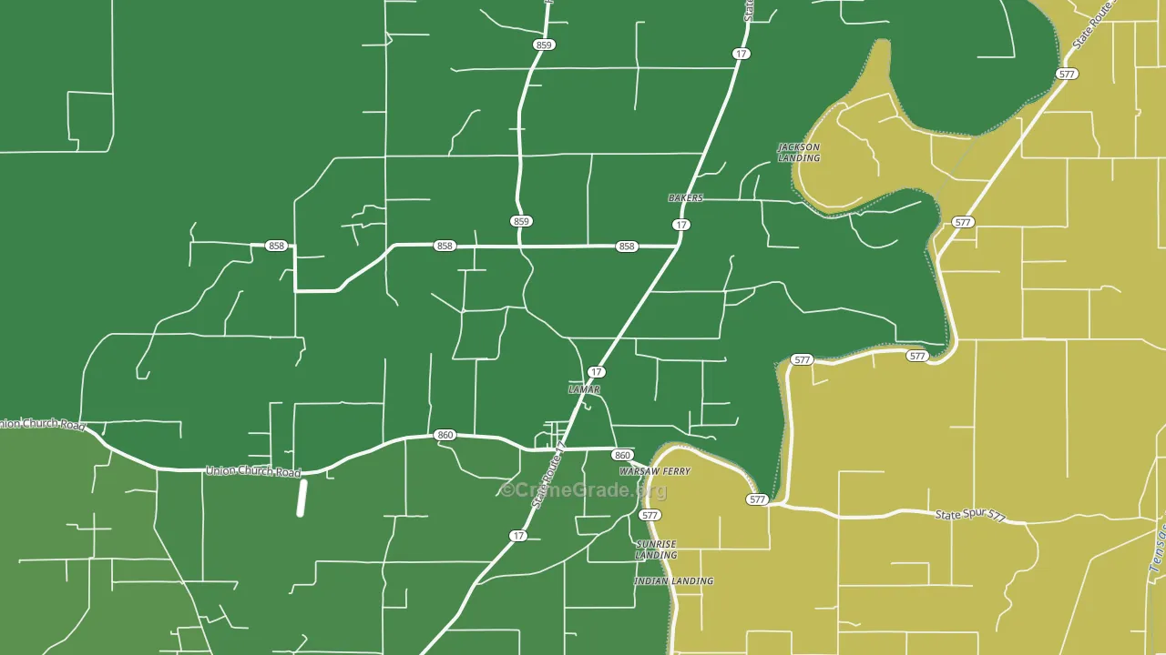 Lamar, LA Map of Vehicle Theft Rates