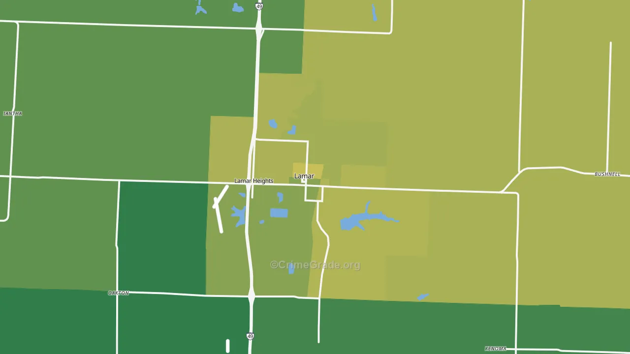 Lamar, MO Map of Vehicle Theft Rates