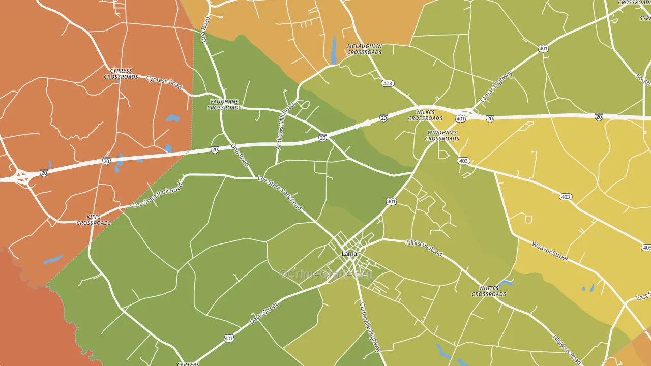 Lamar, SC Map of Vehicle Theft Rates