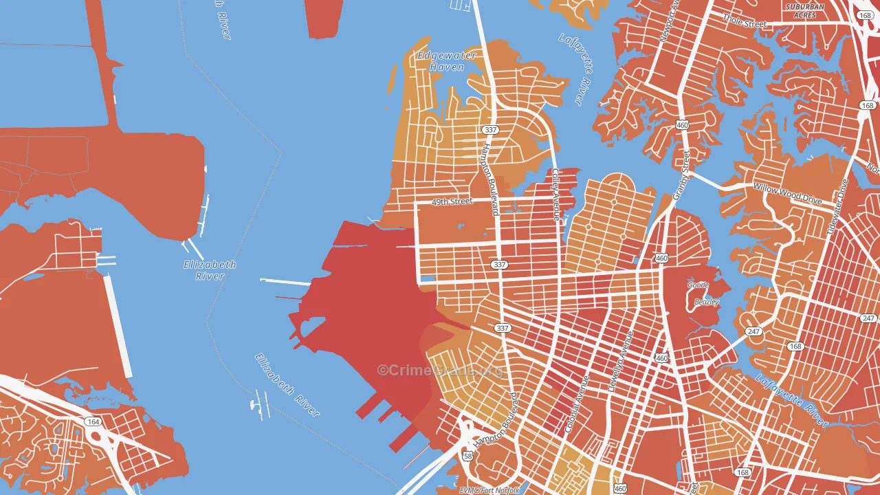 Lamberts Point, Norfolk, VA Map of Vehicle Theft Rates