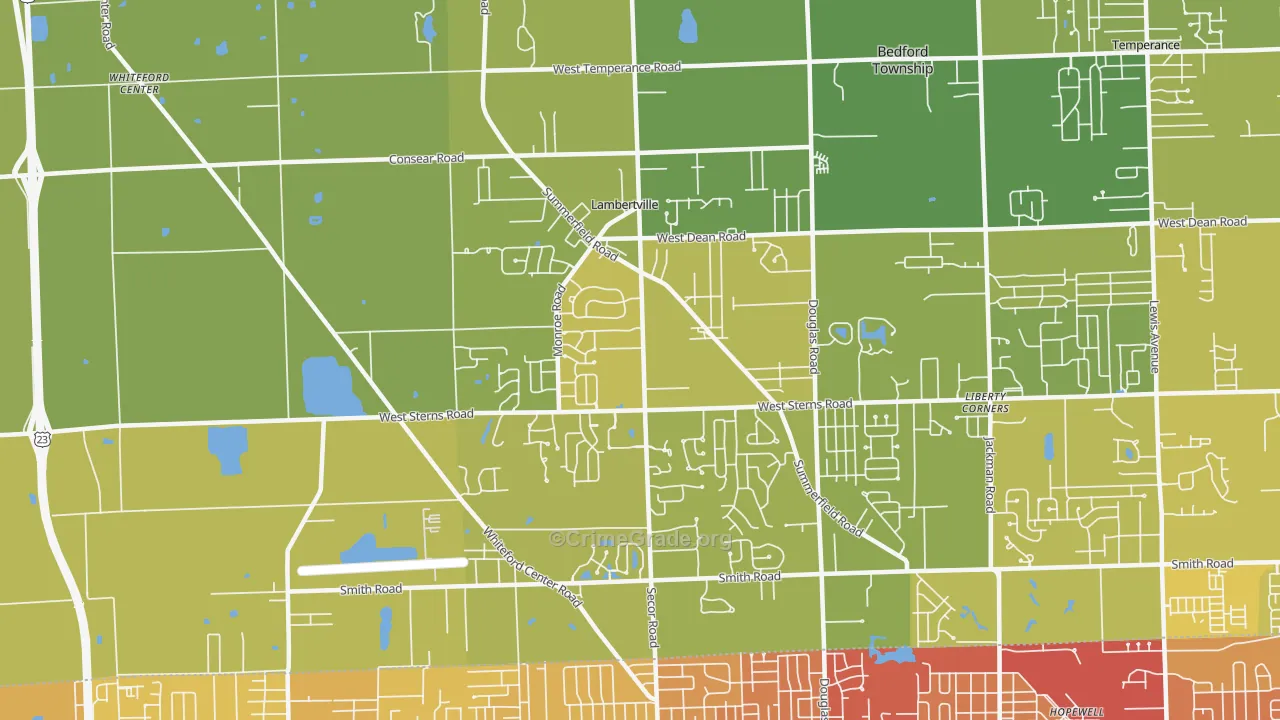 Lambertville, MI Map of Vehicle Theft Rates