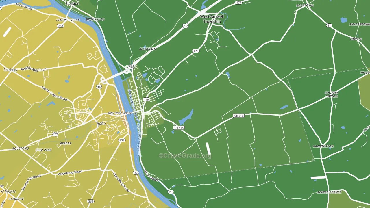 Lambertville, NJ Map of Vehicle Theft Rates