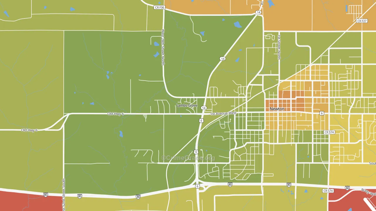 Lambs Grove, IA Map of Vehicle Theft Rates