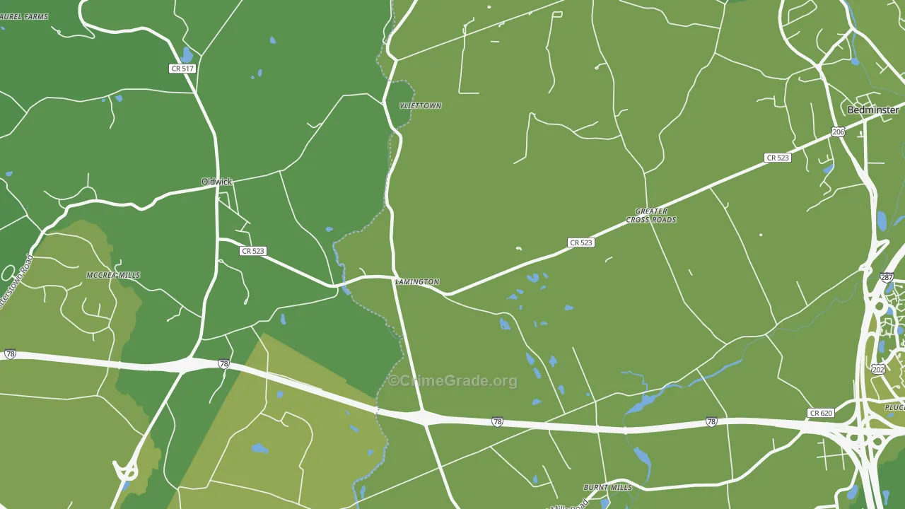 Lamington, NJ Map of Vehicle Theft Rates