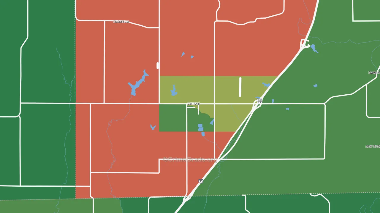 Lamoni, IA Map of Vehicle Theft Rates