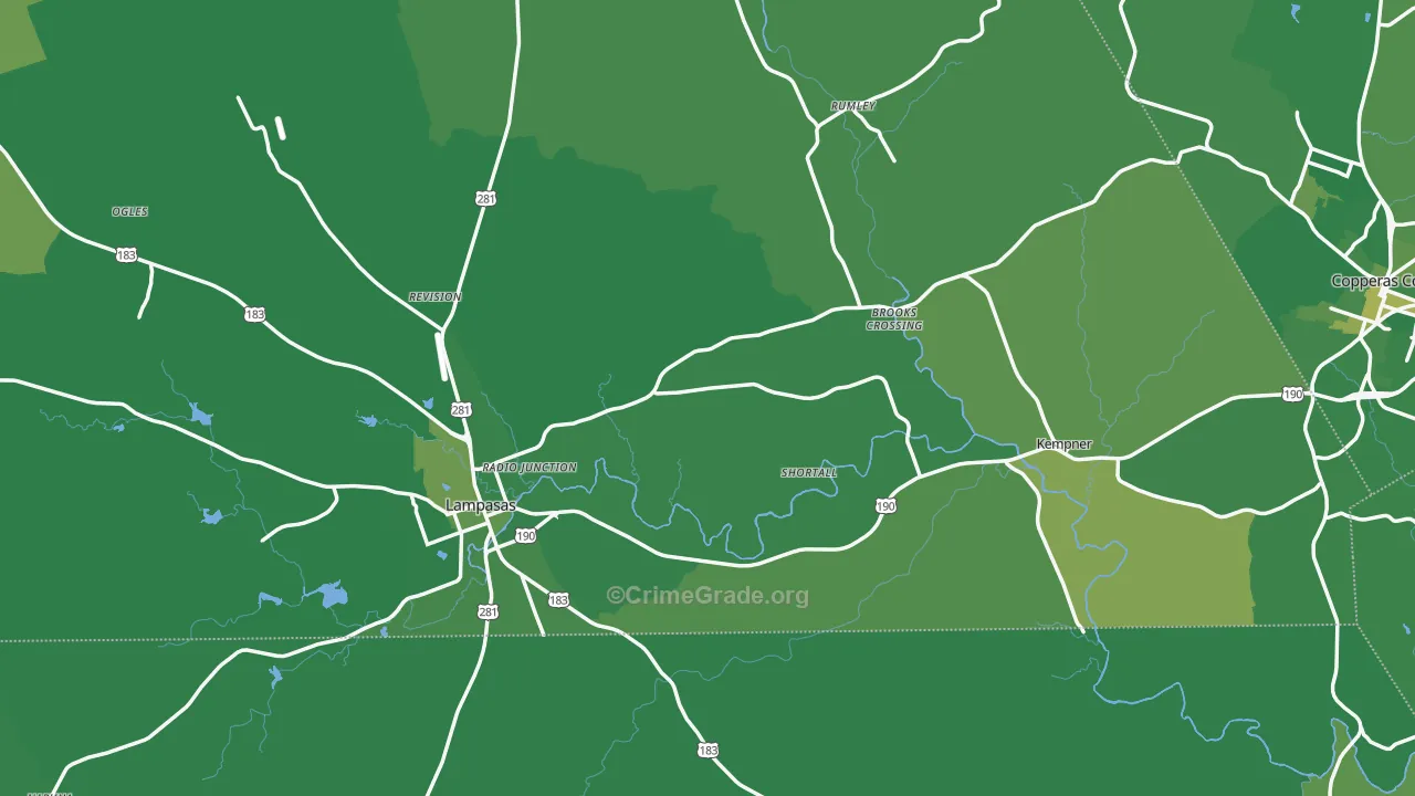 Lampasas County, TX Map of Vehicle Theft Rates