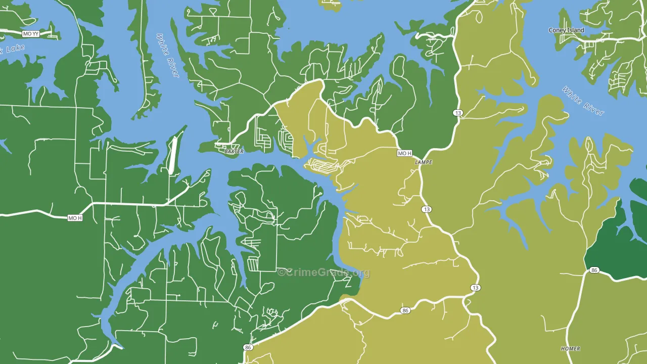 Lampe, MO Map of Vehicle Theft Rates