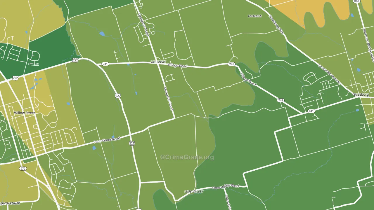 Lampeter, PA Map of Vehicle Theft Rates
