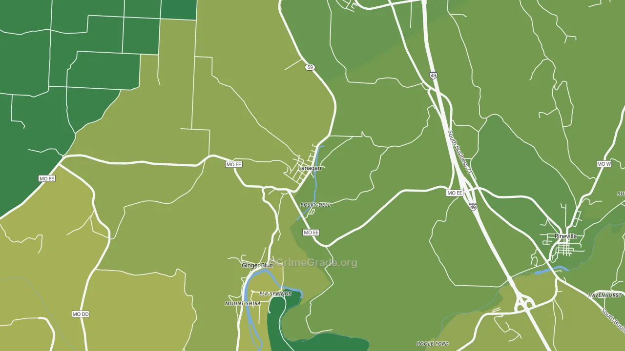 Lanagan, MO Map of Vehicle Theft Rates