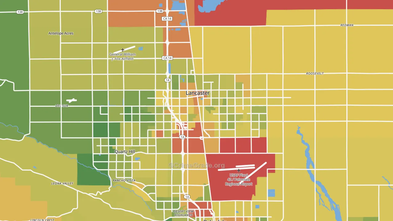 Lancaster, CA Map of Vehicle Theft Rates